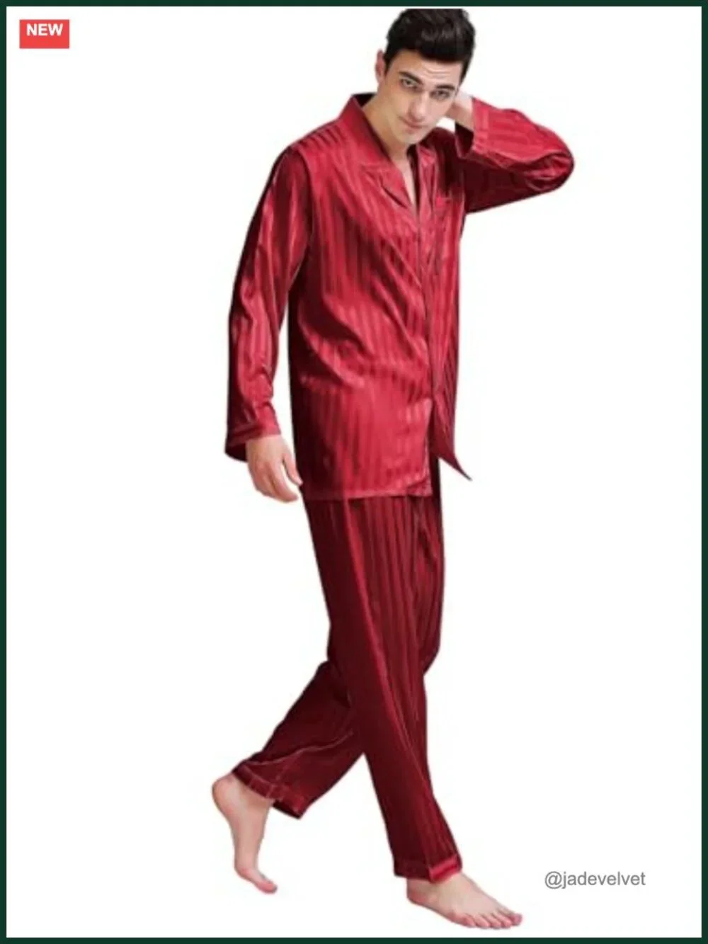 Mens Pajama Set Satin Sleepwear Long Sleeve Button-Down Loungewear S-4XL